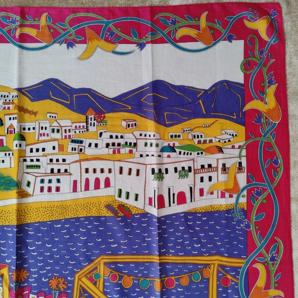 Ginnie Johansen Colorful Beach Vocation Scenery Print Cotton Scarf, - Picture 3 of 11